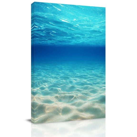 Ocean Sea Canvas Wall Art for Living Room, Underwater Blue Ombre Waves Seascape Sand Beach Wall Decor Framed Artwork Pictures Ready to Hang for Bedroom Office Home Decor