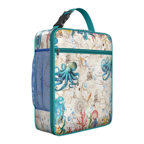 Ocean Sea Creatures Lunch Box with Octopus, Insulated Leakproof Cooler Bag for Adults - Reusable Lunch Tote for Work Commute, Beach Camping and Marine Lovers