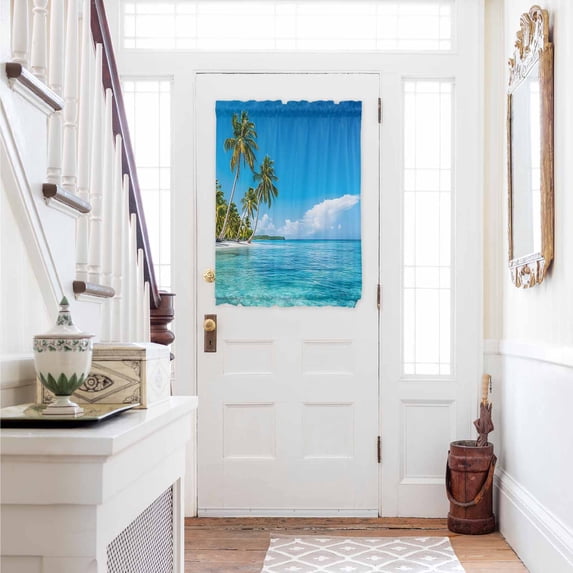 Ocean Sea Door Curtains for Door Window, French Sidelight Front Back Door Curtains With Tieback, Summer Palm Trees Blue Sky Beach Tropical Kitchen Rod Pocket Drapes Panel, 54"x40"
