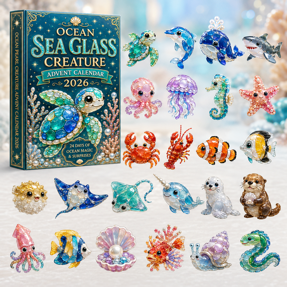 Ocean Sea Glass Creature Advent Calendar 2026 - 24-Day Festive Countdown, Acrylic Charms Blind Box - Gift For Ocean Lovers
