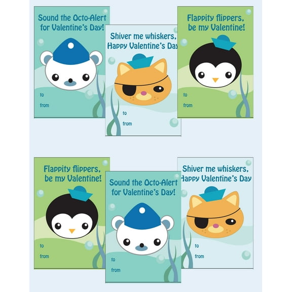 Ocean Sea Octonaut Adventure - Animal Pirate Themed Valentines Day Children Classroom Sharing Cards (24 Cards) Kids School Set