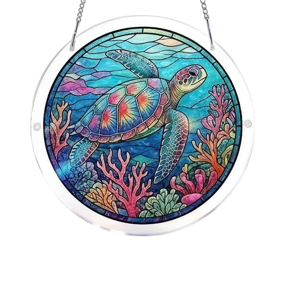 Ocean Sea Turtle Acrylic Suncatcher Puzzle, 7.87 Inch 83-Piece Kit with Frame & Screws