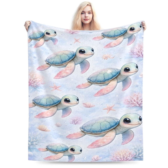 Ocean Sea Turtle Blanket Coastal Beach Decor Summer Marine Wildlife Art Soft Cozy Fleece Throw Blanket 50x40