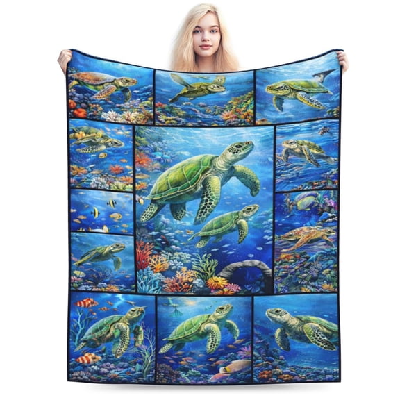 Ocean Sea Turtle Blanket Soft Cozy for Couch Sofa Bed Summer Beach Gift Decor 50x40