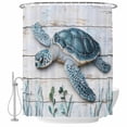 thumbnail image 1 of Ocean Sea Turtle Blue Shower Curtain Set - 48" x 72" Washable Bathtub Curtain with 12 Hooks, Summer Coastal Seaweed Wooden Grain Waterproof Fabric Stall Shower Curtains for Bathroom/Bathtub Décor, 1 of 6