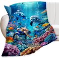 thumbnail image 1 of Ocean Sea Turtle Dolphin Throw Blanket Fish Animal Blue Print Blankets Gifts for Couch Sofa Bed Stuff Decor Soft Cozy Fleece Plush Flannel Bedding for Lover Men Women Boys Girls Adults 60"x80", 1 of 1