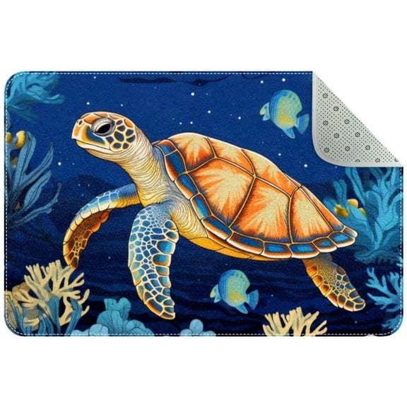 Ocean Sea Turtle Pattern Small Area Rug, Non-Slip Door Mat Indoor Floor Mat, Washable Kitchen Rug Entrance Door Mat for Bedroom Living Room
