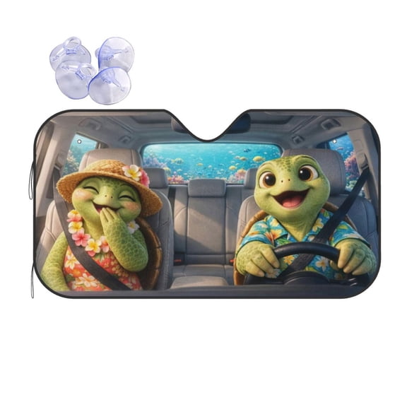 Ocean Sea Turtle Road Trip Car Windshield Sun Shade, Funny Summer Beach Holiday Foldable Front Window Sunvisor Shield Blocks UV Rays Reduces Heat Fits Most Vehicles Auto