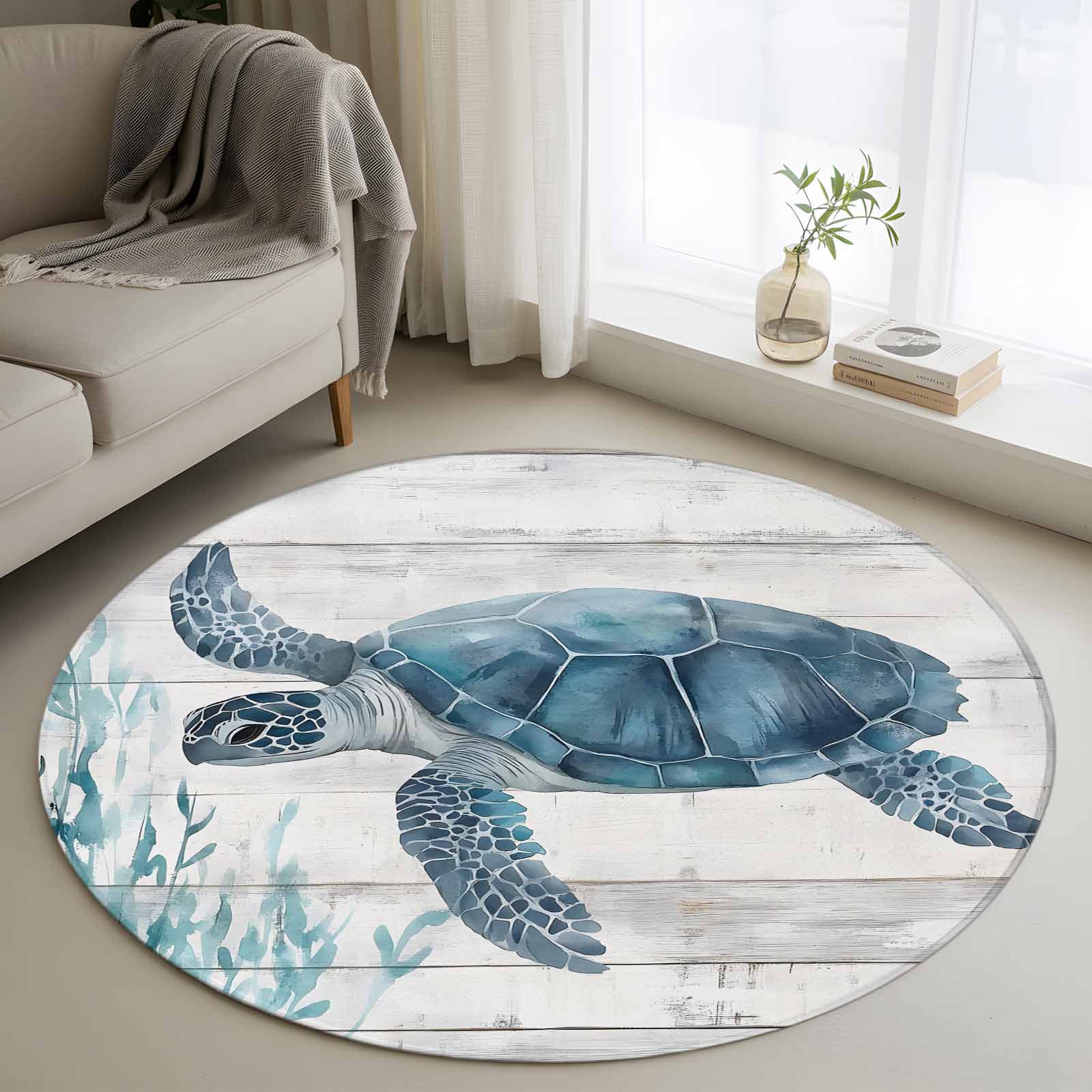 Ocean Sea Turtle Round Rug 4ft Washable Circle Entryway Rugs Non Slip ...