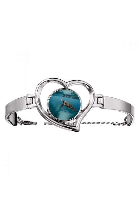 Ocean Sea Turtle Science Nature Picture Bracelet Heart Jewelry Wire Bangle
