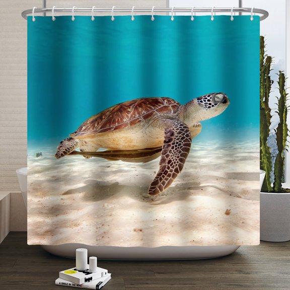 Ocean Sea Turtle Shower Curtain Underwater World Tropical Scene in The Deep Sea Bath Curtain for Bathroom,47"x71" Inch