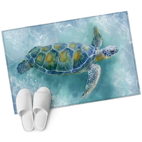 Ocean Sea Turtle Washable Small Entryway Area Rugs 2'x3', Coastal Animals Tropical Nautical Low Pile Throw Rug Non-Slip Sturdy Edge Binding Carpet for Front Door Floor Room Entry