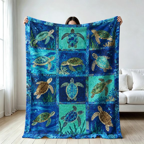 Ocean Sea Turtle blanket for ocean lovers, Soft Flannel Throw Blanket, Festive Gifts, gift for Birthday, Holiday, Christmas, Anniversary, All Seasons Universal Home Decor Gifts