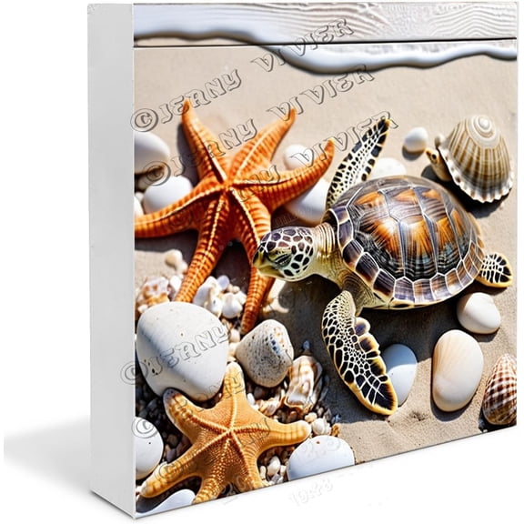 Ocean Sea Turtles Starfish Beach Wooden Box Sign Vintage Summer Sign for Classroom Farmhouse Office Decor Office Desk Centerpiece Wood Block Signs For Shelf Desk Decoration 7x7 In