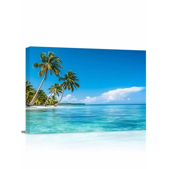 Ocean Sea Wall Art for Living Room,Canvas Picture Wall Decor for Bathroom Bedroom,Summer Palm Trees Blue Sky Beach Tropical Painting Artwork for Office Kitchen Hallway Dining Room Home Decor 16"x20"