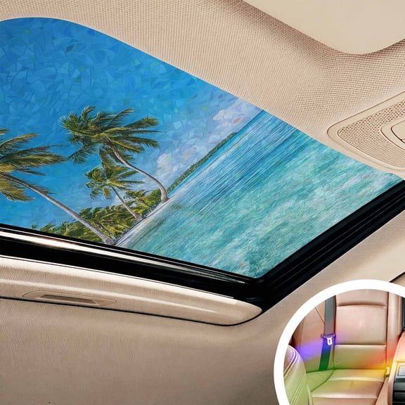 Ocean Sea Window Privacy Film Rainbow Static Cling Stain Glass Window Film for Glass Door, Decorative Sunroof Decal Sticker for Car Bathroom 17.7"x39.3" Summer Palm Trees Blue Sky Beach Tropical