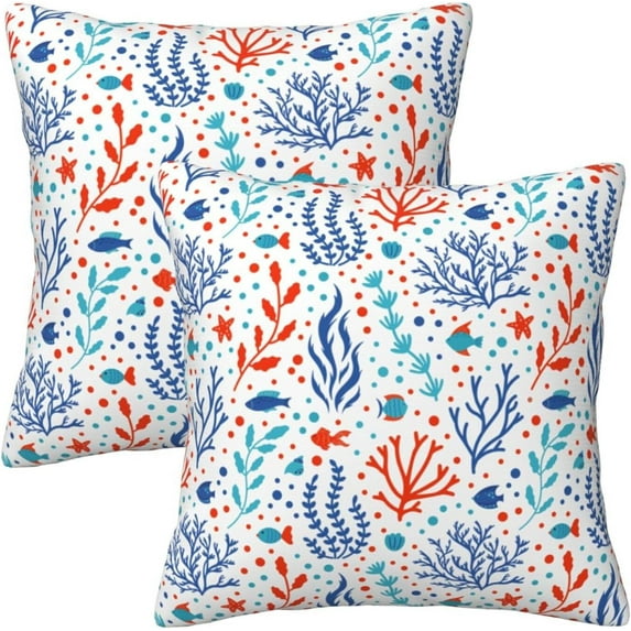 Ocean Seagrass Coral Fish Throw Pillow Covers Soft Square Cushion Pillowcase Set of 2 for Sofa Couch Home Decor 18 X 18 in
