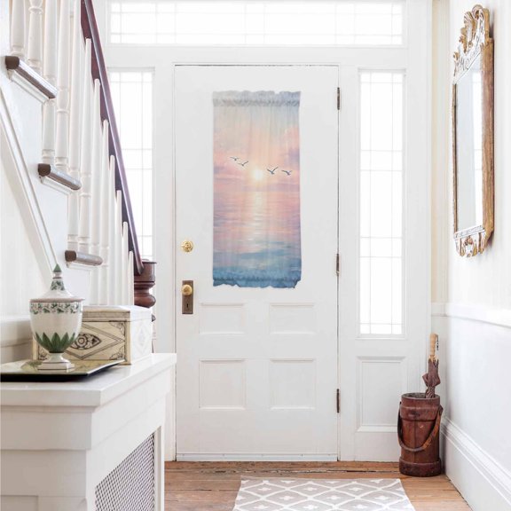 Ocean Seagull Door Curtains for Door Window, French Sidelight Front Back Door Curtains With Tieback, Pink Blue Sunset Clouds Gradient Landscape Kitchen Rod Pocket Drapes Panel, 25"x40"