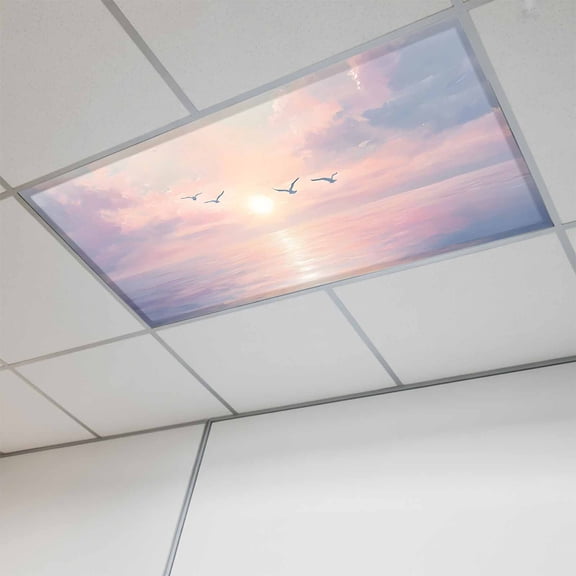 Ocean Seagull Magnetic Fluorescent Light Covers for Ceiling Lights 2x4Ft,Pink Blue Sunset Clouds Gradient Landscape Office Classroom Kitchen Drop Ceiling Light Covers Filters Shade Panel 1Pack