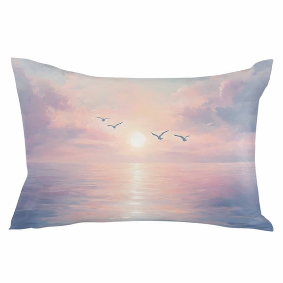 Ocean Seagull Throw Pillow Cover 12 x 20 Inch Decorative Pillow Cover Pink Blue Sunset Clouds Gradient Landscape Lumbar Pillowcase Seasonal Rectangle Cushion Case for Couch Sofa Bed Living Room