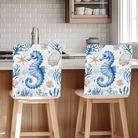 Ocean Seahorse Chair Covers Set of 6 Starfish Shell Seaweed Watercolor Chair Back Covers Stretch Removable Washable Slipcovers Protector for Dining Room Kitchen Party Decor