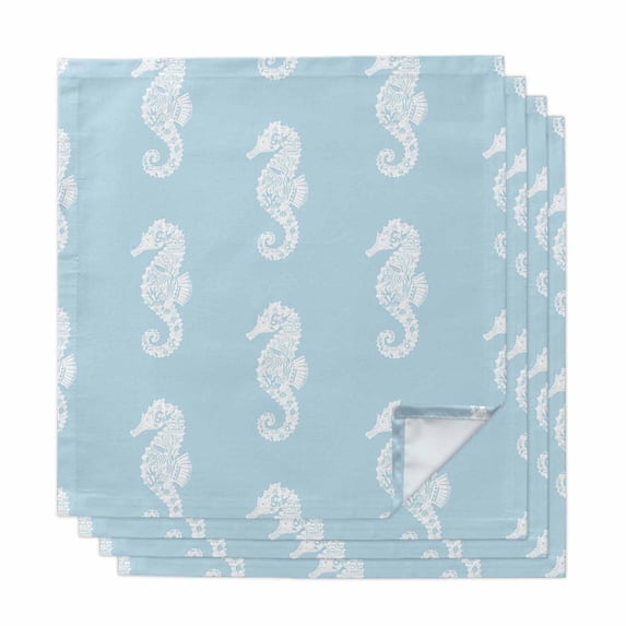 Ocean Seahorse Cloth Napkins, Summer Nautical Coastal Textured Sky Blue Washable and Reusable Dinner Napkins Set of 4, Table Napkin for Kitchen Party Birthday Wedding Hotel Housewarming 20"x20"