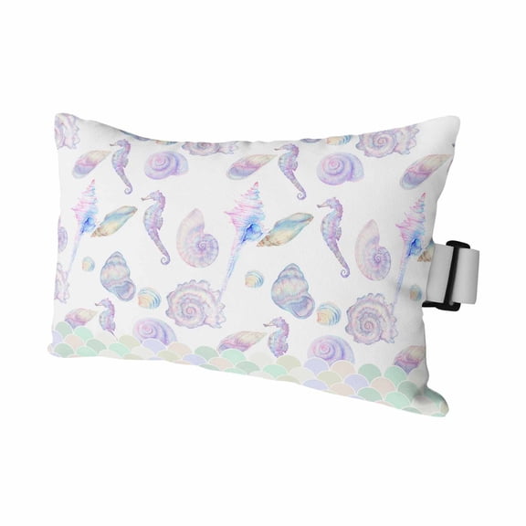 Ocean Seahorse Conch Shell Outdoor Pillow for Chaise Lounge Chair,Underwater World Mermaid Scale Gradient Waterproof Headrest Lumbar Pillows with Insert&Elastic Strap for Patio Pool Garden,1 Pack