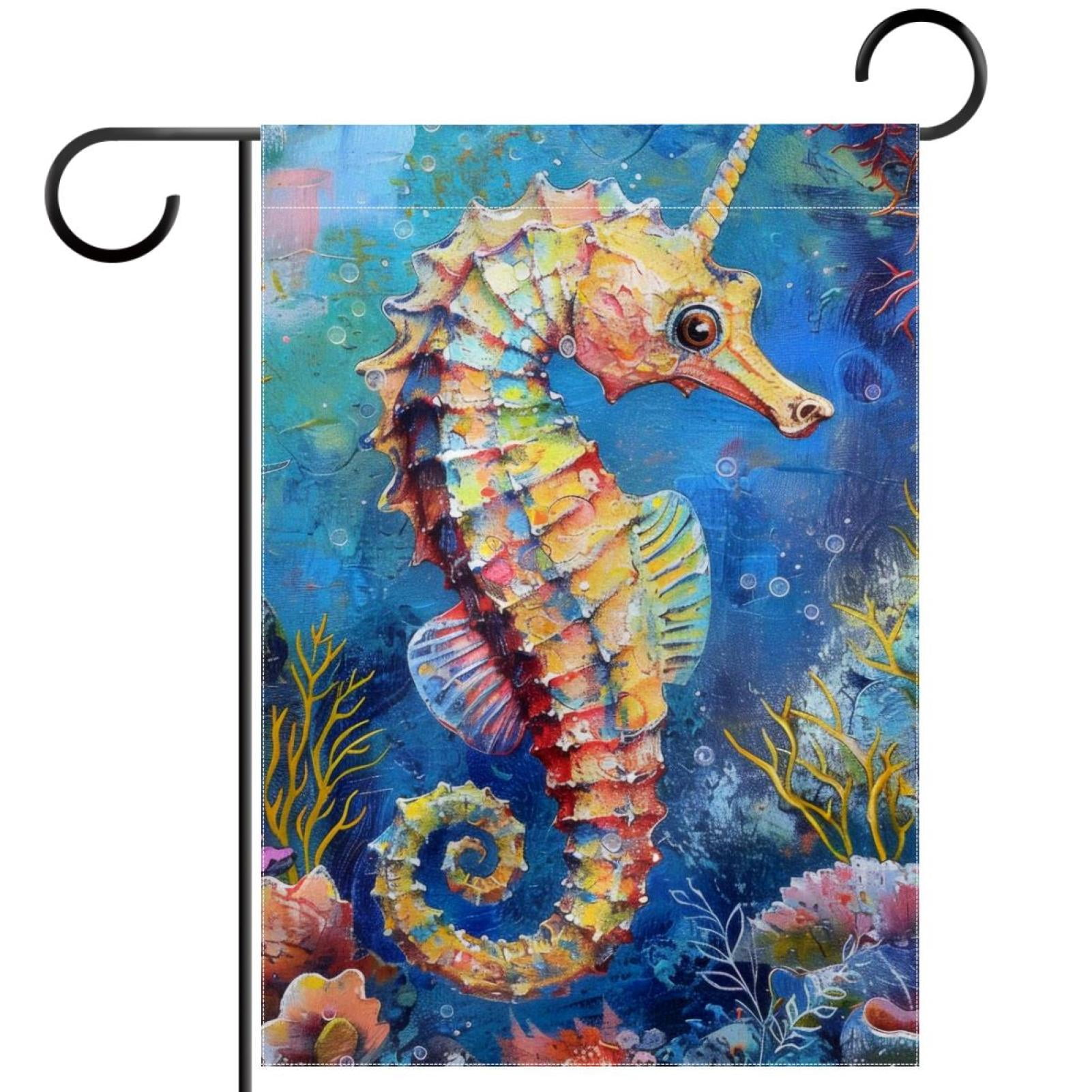 Ocean Seahorse Coral Shell Marine Beach Theme Double Sided Garden Flag