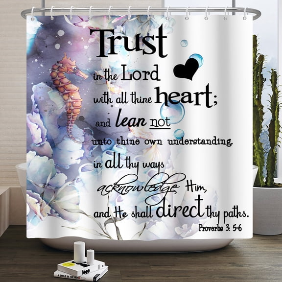 Ocean Seahorse Shower Curtain Summer Beach Coastal Quotes Inspirational Fabric Bathroom Curtain,47"x71"