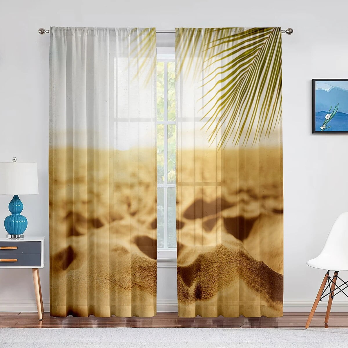 Ocean Seascape Beach Summer Holiday Theme Tulle Curtains for Living ...