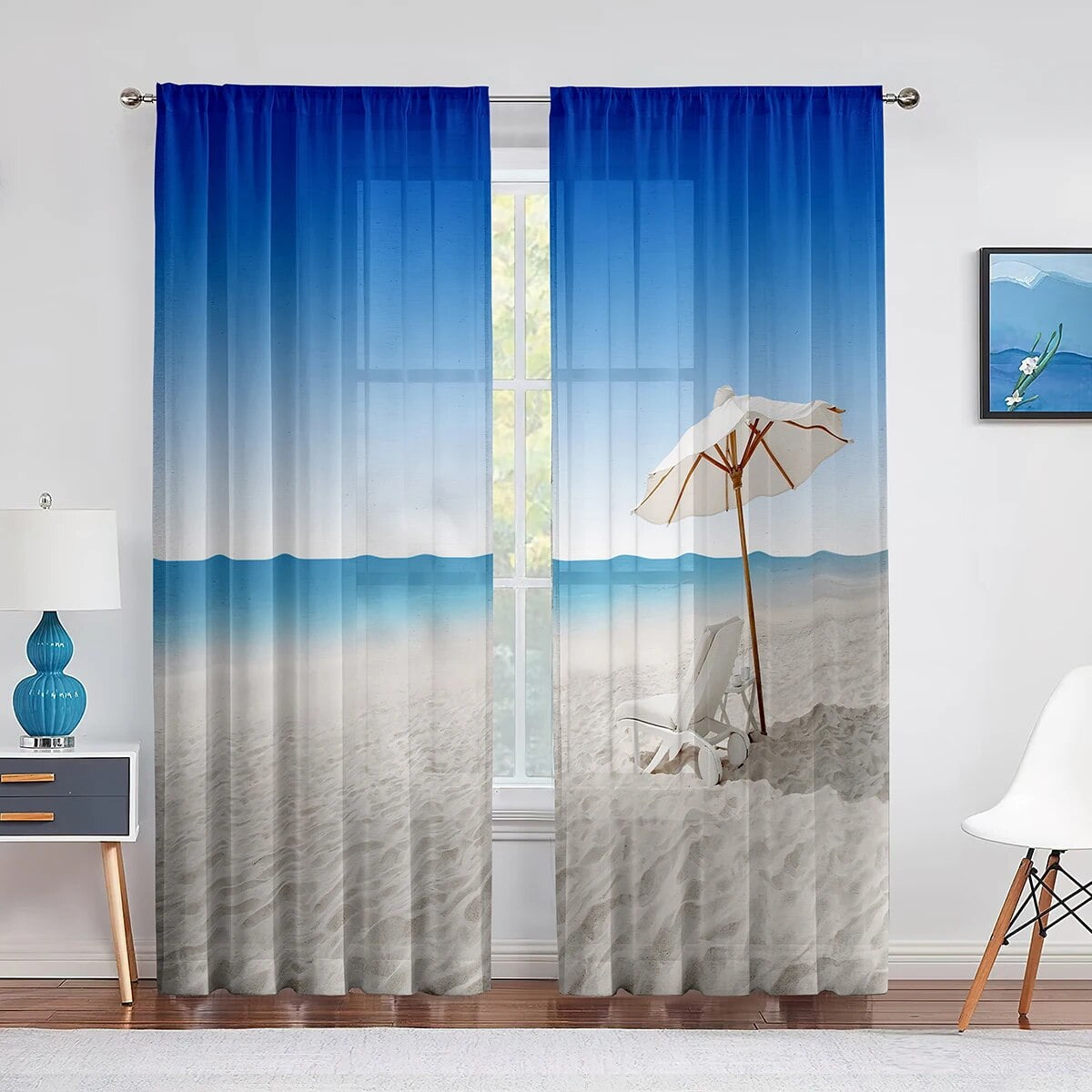 Ocean Seascape Beach Summer Holiday Theme Tulle Curtains for Living ...