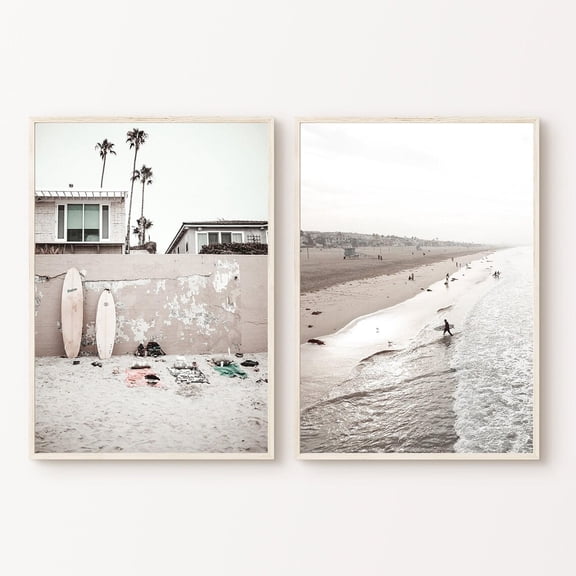 Ocean Seascape Surfboard Coastal Aerial Beach Surfer Scene Set 2 Unframed Paper Print