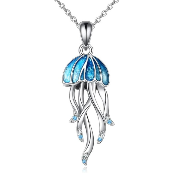 Ocean Seashell Jellyfish Necklace for Women 925 Sterling Silver Blue Opal Pendant Beach Jewelry Gift