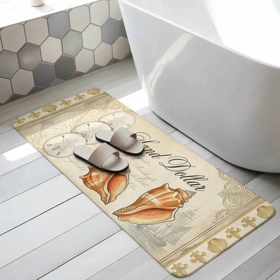 Ocean Seashells Bathroom Runner Rugs Non Slip Washable Absorbent Narrow Long Bath Mat Vintage Sailboats Compasses Vintage Map Runner Rugs for Kitchen Hallway Bedroom Laundry Study Room 31.5"x63"