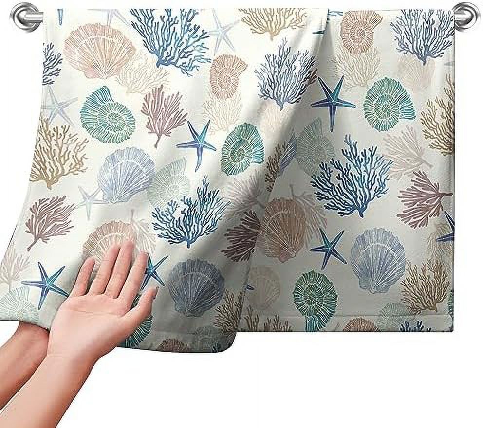 Ocean Seashells Kitchen Towels Set of 2 Nautical Starfish Hand Towels Coastal Sea Coral Bath