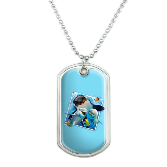 Ocean Selfie Picture Orca Killer Whale Dolphins Military Dog Tag Pendant Necklace with Chain