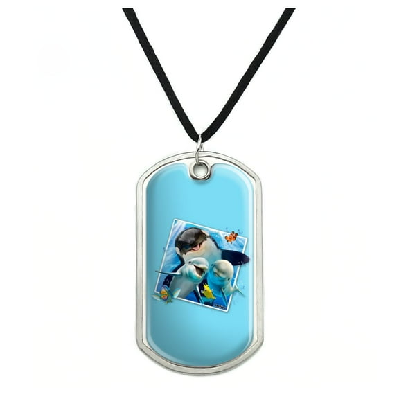 Ocean Selfie Picture Orca Killer Whale Dolphins Military Dog Tag Pendant Necklace with Cord