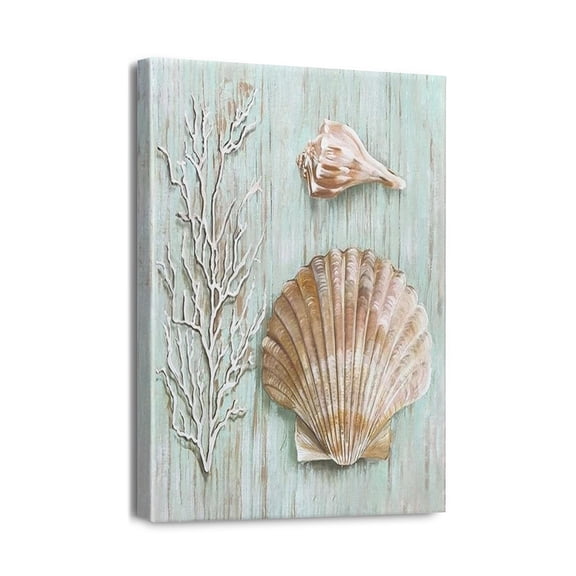 Ocean Serenity for Your Bedroom 12x16inch Beach Wall Art, Seashell & Starfish Bathroom Paintings, Blue Ocean Themed Canvas Pictures, Contemporary Nautical Posters & Decorations
