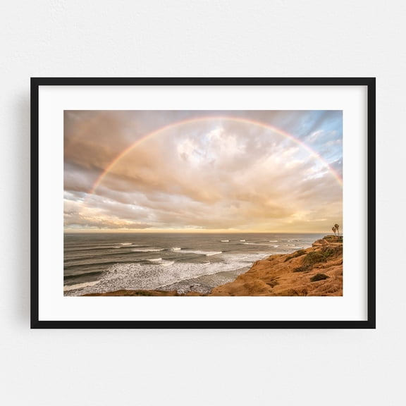 Ocean Serenity Under the Rainbow - San Diego California Photography Ocean Coast Landscape Beach Nature Waves Black Framed Wall Art Print 5 x 7 inches