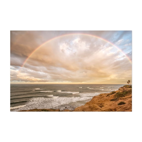 Ocean Serenity Under the Rainbow - San Diego California Photography Ocean Coast Landscape Beach Nature Waves Unframed Wall Art Print 32 x 48 inches