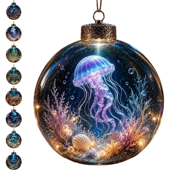 Ocean Series Illuminated Model Decoration Collection,Clear Display Ornament with Detailed Underwater Scene and LED Glow,Mini Aquarium Globe for Desk Shelf Home Decor,Gift for Ocean Lovers (B17)