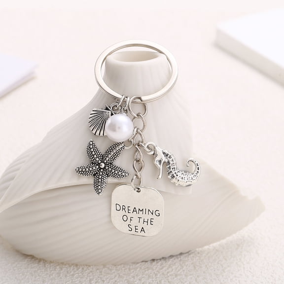 Ocean Series Keychain Starfish Seahorse Shell Pendant Key Ring Creative Hanging Backpack Decoration