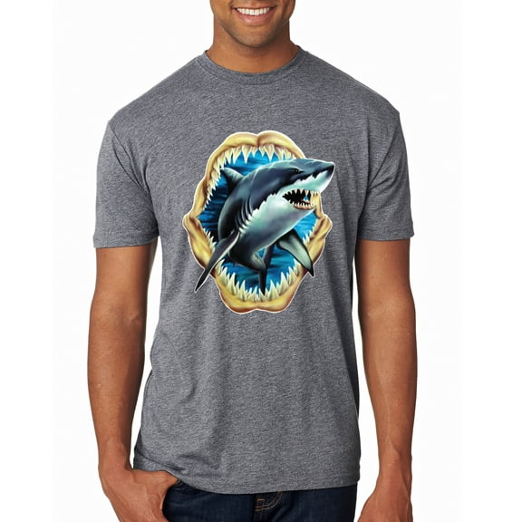 Ocean Shark Big Mouth Mens Premium Tri Blend T-Shirt, Premium Heather, 2XL