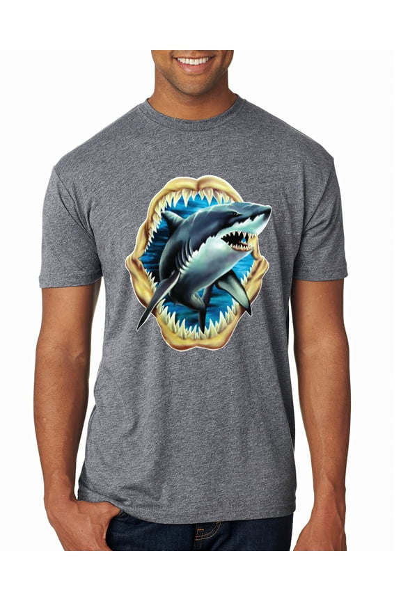 Ocean Shark Big Mouth Mens Premium Tri Blend T-Shirt, Premium Heather, Large