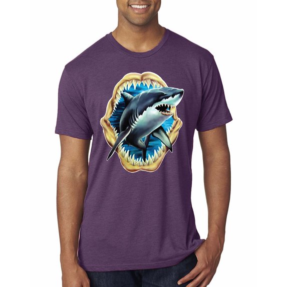 Ocean Shark Big Mouth Mens Premium Tri Blend T-Shirt, Vintage Purple, Medium