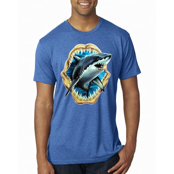 Ocean Shark Big Mouth Mens Premium Tri Blend T-Shirt, Vintage Royal, 2XL