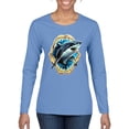 thumbnail image 1 of Ocean Shark Big Mouth Womens Graphic Long Sleeve T-Shirt, Light Blue, Medium, 1 of 3