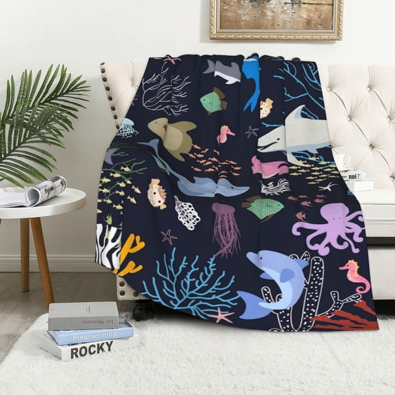 Ocean Shark Blanket for Boys, Soft Cozy Underwater Animal Fish Coral Shark Throw Blankets for Bed Couch, Birthday Shark Gifts for Girls Kids Teen 40X50 Inches