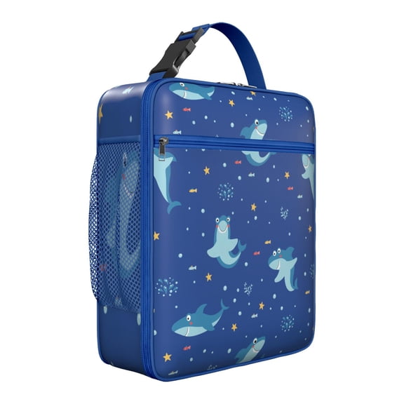 Ocean Shark Design Lunch Box - Premium Insulated & Leakproof Bag for School, Office | Reusable Soft Cooler Tote with Pockets for All Ages