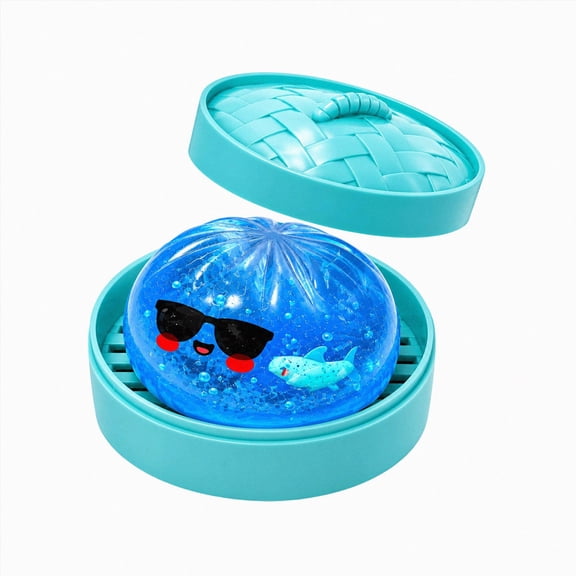 Ocean Shark Dumpling Squishy Toys, 3.34" Blue Glitter Dumpling Squishy with Box, Dumplings Squeeze Balls Stress Relief Sensory for Holiday & Birthday Gifts Crazy Dumpling for Fun